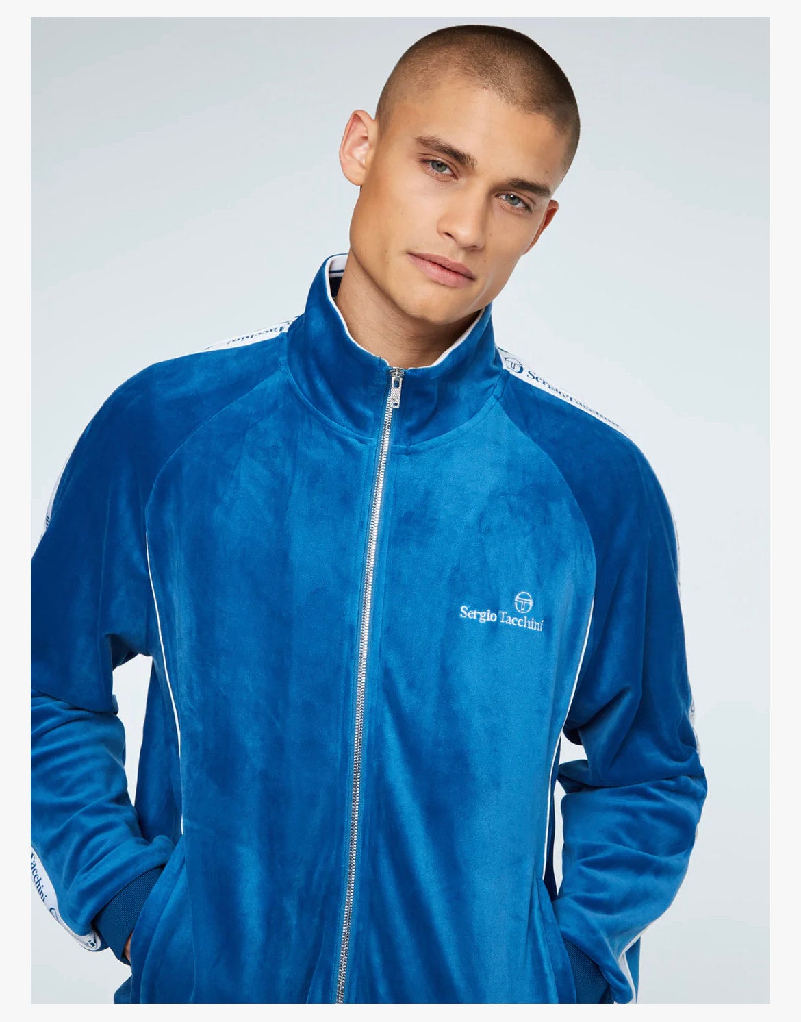 Sergio Tacchini Logo Velour Track Jacket Vallarta Blue | Si Drip